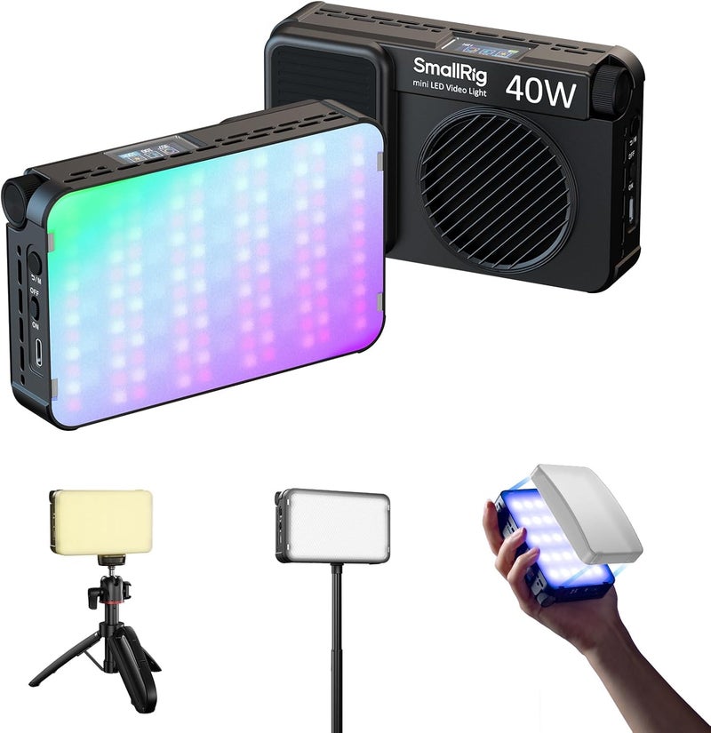 SMALLRIG RM 40C مصباح فيديو LED صغير RGB، بطارية 4800mAh، شاشة LCD، ضوء كاميرا محمول لمبدعي محتوى تيك توك ويوتيوب، هدايا المصورين، 2500K-10000K CRI 96 TLCI 99، قاعدة مغناطيسية - 5359 - Image 1